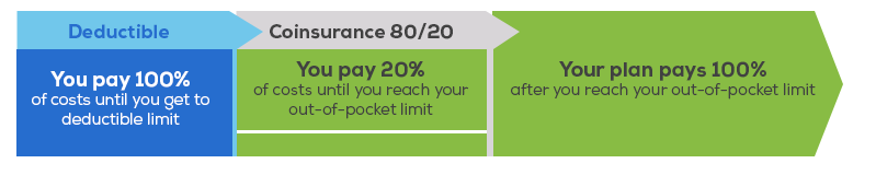 Graphic explaining how deductible, coinsurance and out of pocket maximum works together